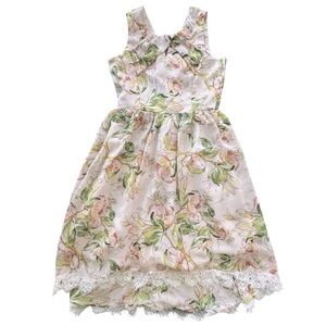 Blush by Us Angels Girls 7 Soft Pink Yellow Floral Lace Trimmed Chiffon Like